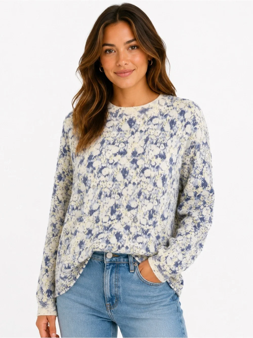 Kinross Cashmere Sweater Multi Floral pattern Size Large 100% cashmere